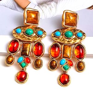 Vintage Metal Colorful Stone Earrings
